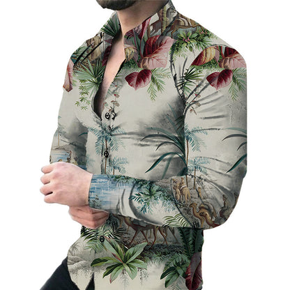 Bold Large Floral Print Casual Long Sleeve Shirt