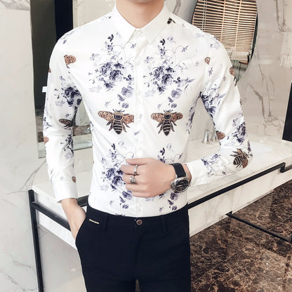Deep Black Rose Pattern Digital Print Long Sleeve Shirt