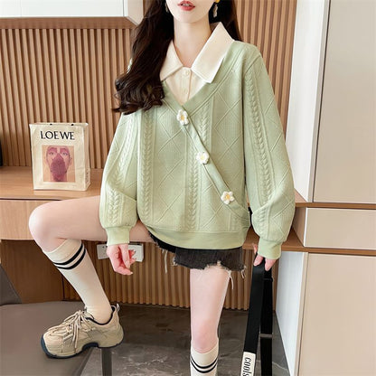 Plus Size Fake Two Pieces Sweater Women's Design Sense
