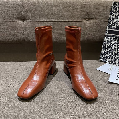 High-heeled net red leather Martin boots