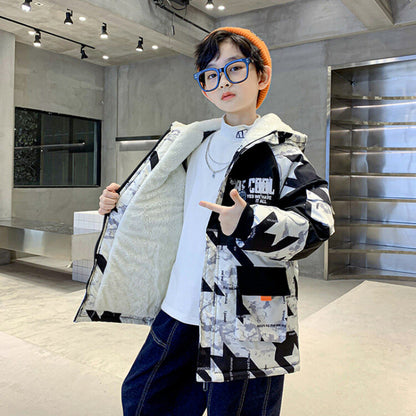 The Camo Parka: Thickened Velvet Camouflage Parka for Big Boys