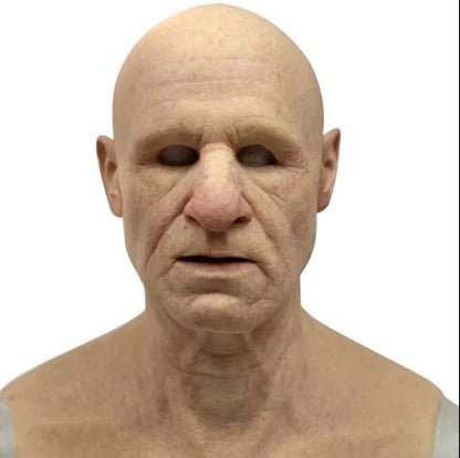Realistic Old Man Halloween Mask | White Hair & Beard Full-Head Costume Headpiece