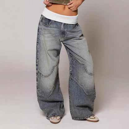 Fashion Denim Distressed Loose Straight Women's Trousers