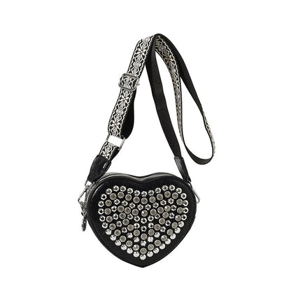 Heart Bag Wide Shoulder Strap Western Style All-matching Rivet Crossbody Phone Bag