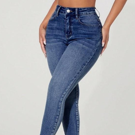 High Waist Fastener Decoration Skinny Stretch Jeans