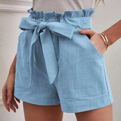 Loose Cotton And Linen Casual Pocket High Waist Wide Leg Shorts
