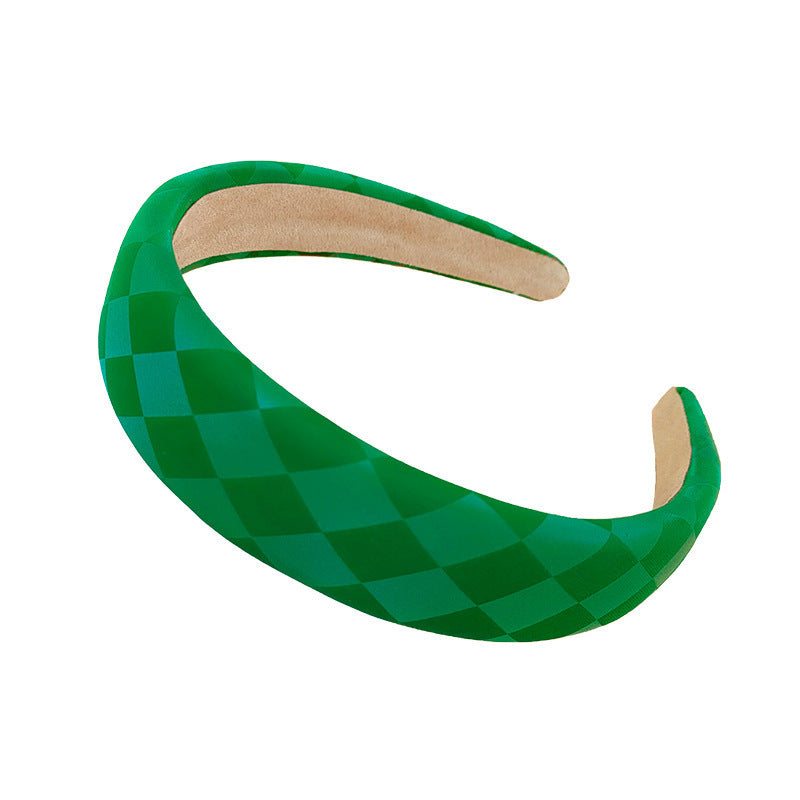 Retro Fashion Leather High Skull Top Chessboard Lattice Sponge Headband