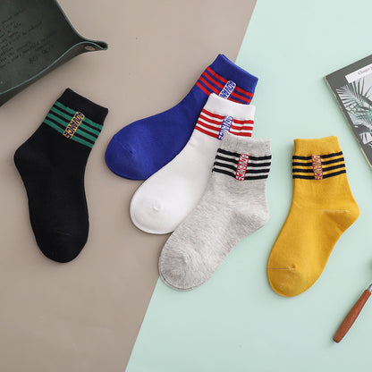 Spring And Summer Thin Cute Smiley Face Cotton Middle Tube Boys And Girls Fashion All-matching Socks