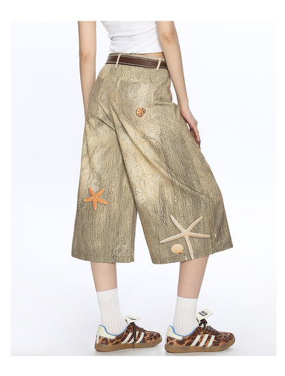 Women's American-style Retro Large Size Shell Cropped Pants