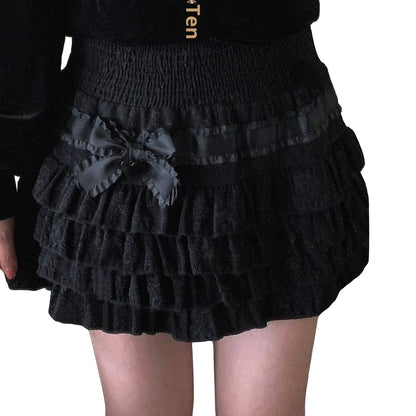 Girlish Style Velvet Puffy Cake High Waist Skirt