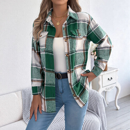 Women's Casual Plaid Woolen Mid-length Coat
