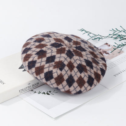 Autumn And Winter Wool Plaid Beret Retro Easy Matching Woolen