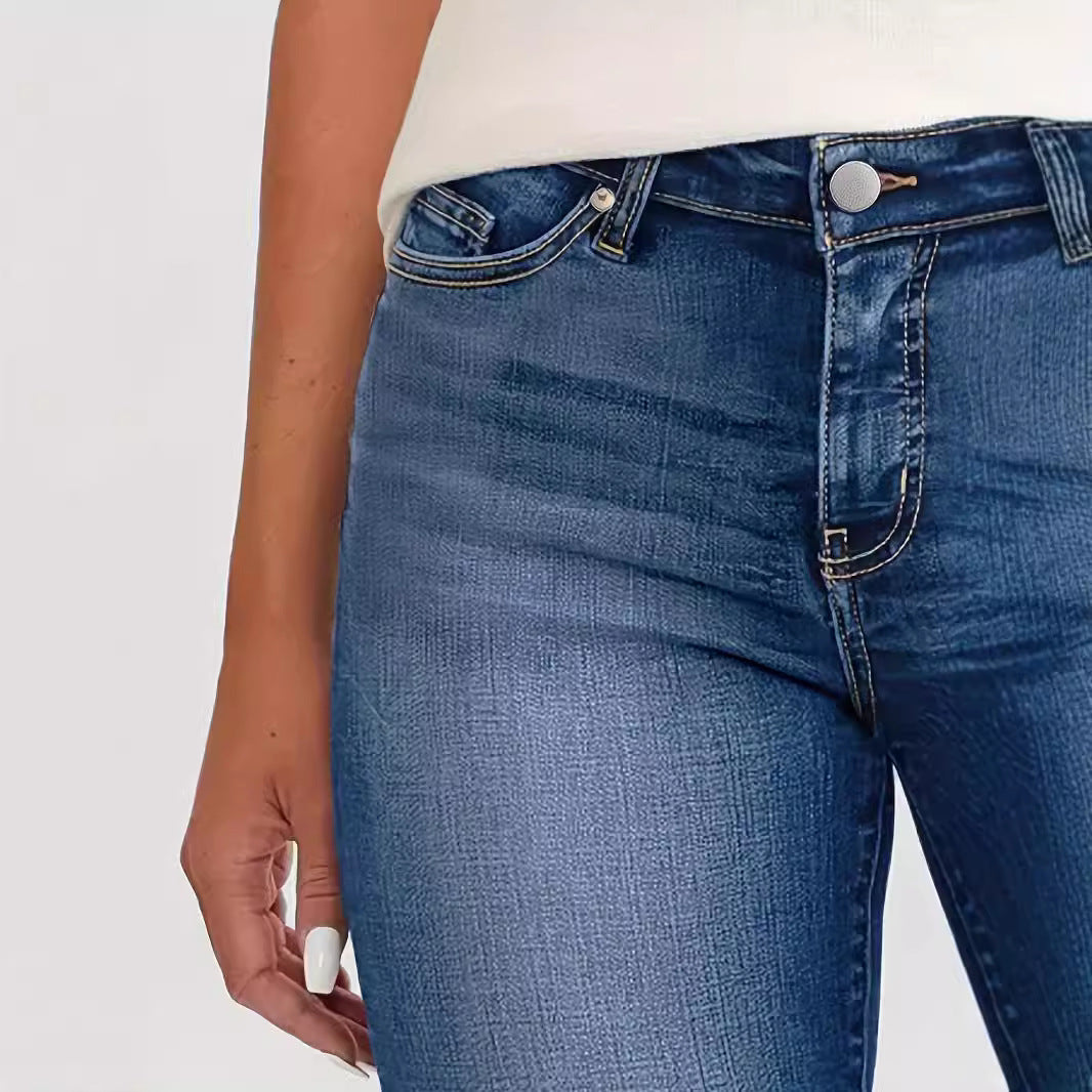 New Women's Slim Fit All-match Foot Button Denim Shorts