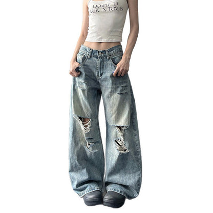 Design Sense Niche Loose Retro Destroyed Pants