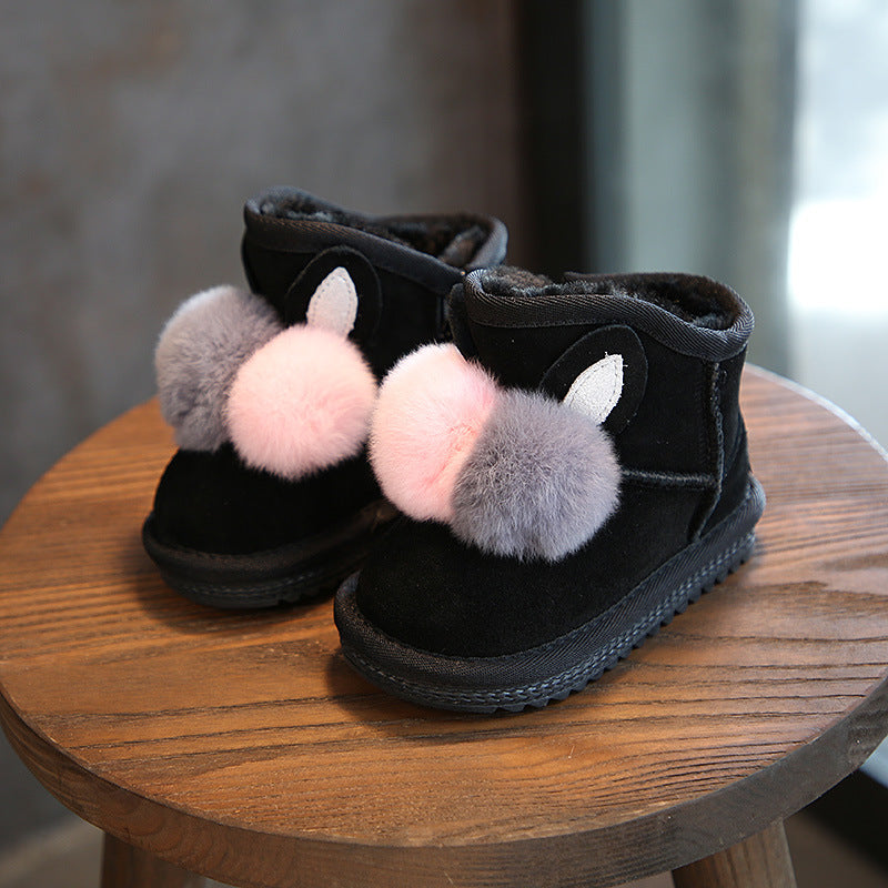 Rabbit Fur Luxe: Girls’ Pom-Pom Snow Boots