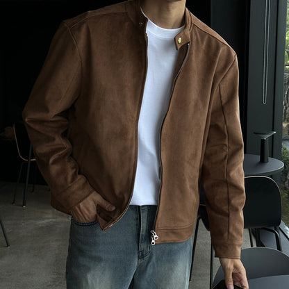Brown Maillard Stand-Up Collar Jacket Rich Patina Depth