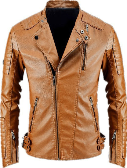 Trendy Leather Jacket Mens Fleece-Lined PU Jacket Contemporary Warmth