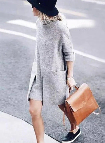 European And American New Autumn And Winter Fashion Round Neck Pocket Long Sleeve