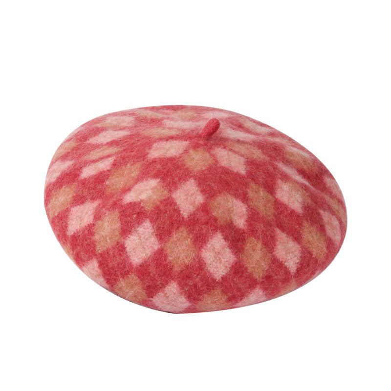 Autumn And Winter Wool Plaid Beret Retro Easy Matching Woolen