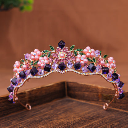 Women's Retro Purple Crystal Princess Crown Headdress