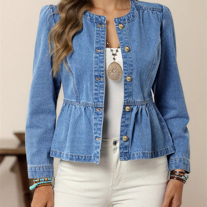 European And American Leisure All-matching Pullover Round Neck Puff Sleeve Top