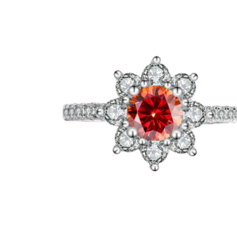 Sterling Silver 925 Moissanite Ring Female Flower Diamond