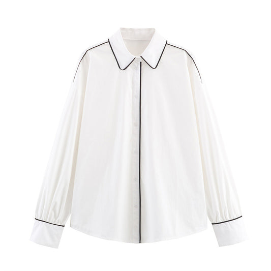 Simple Contrast Color Trim Poplin Shirt