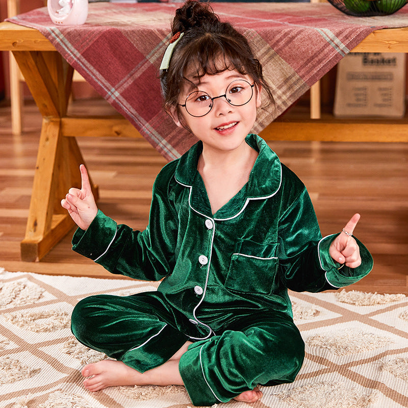 Golden Velvet: Children’s Minimalist Solid Pajama Set