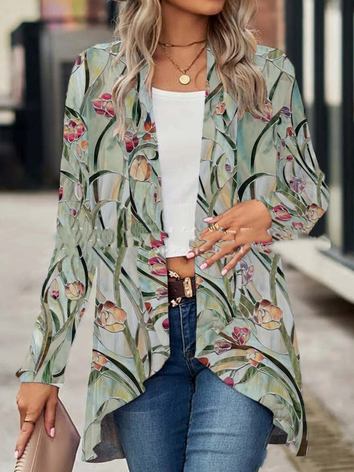 Women's Digital Printed Cardigan Long Sleeve Suit Coat