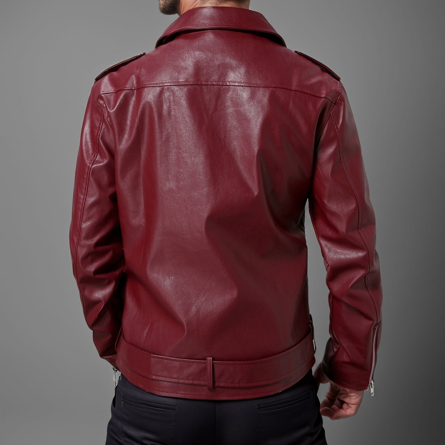 Slim-Fit Lapel Leather Jacket Precision Tailored Elegance