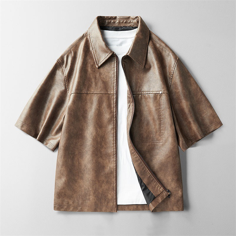 High Street Ins Style Leather Coat Short Sleeve Jacket Elevated Casual