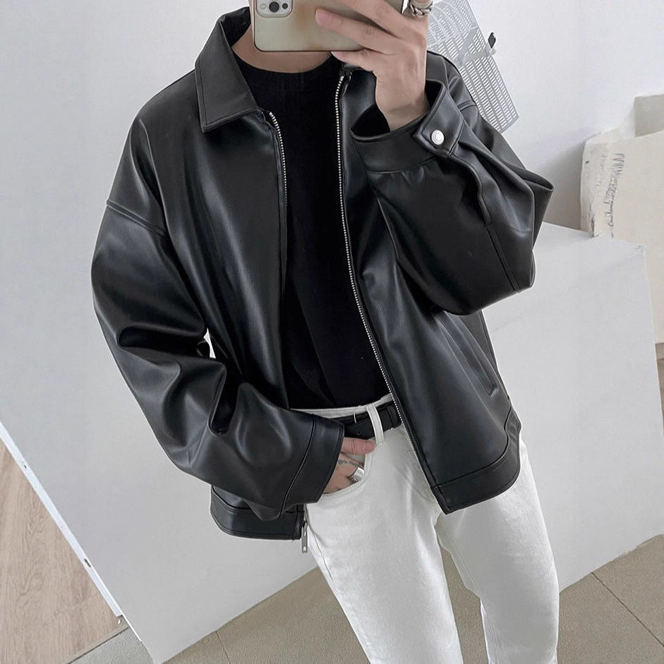 Mens Korean Leather Casual Baseball Jacket Sport Street Fusion
