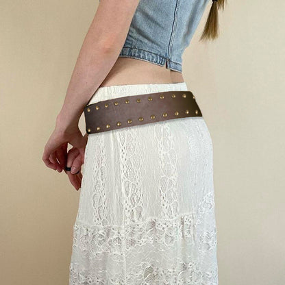 Retro Brown Base Rivet Metal Ring Buckle Personality Belt Punk