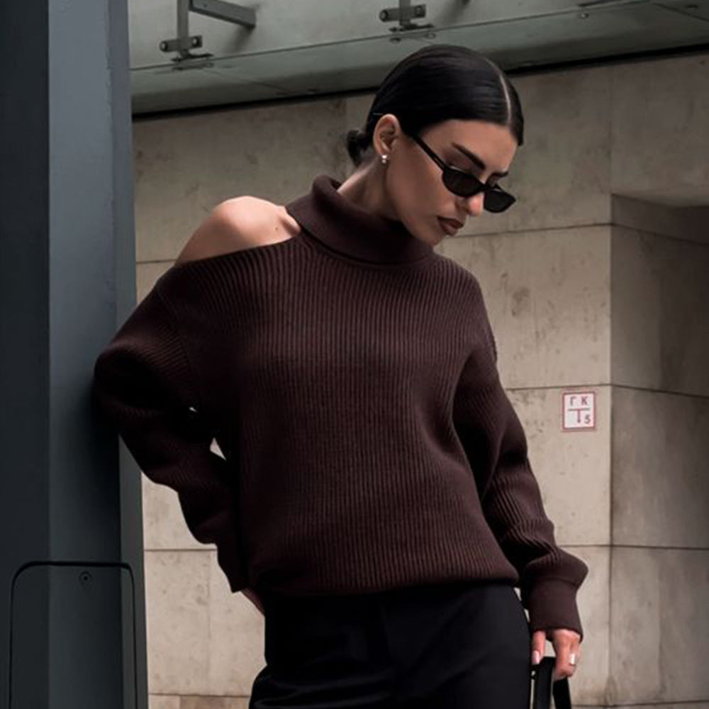 Fashion Pullover Knitting Turtleneck Off-the-shoulder Sweater