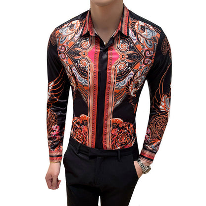 Baroque Aesthetic Slim Fit Masculina Party Shirt