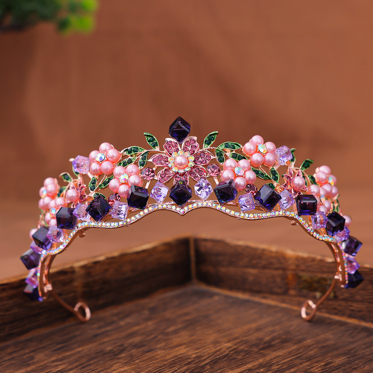 Women's Retro Purple Crystal Princess Crown Headdress