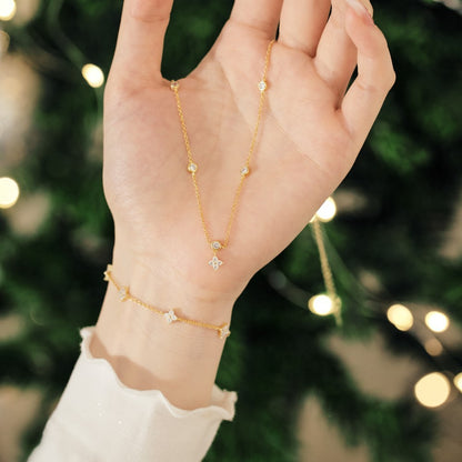 S925 Sterling Silver Necklace Bracelet Female Starry Design Zircon