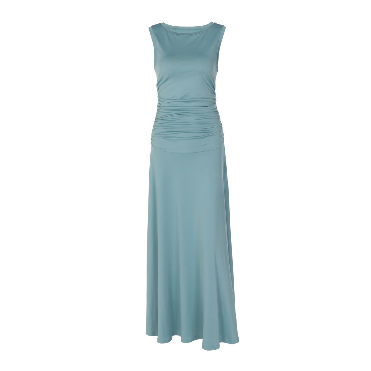 Fashionable Elegant Slim-fit Pleated Round Neck Sleeveless Solid Color Dress