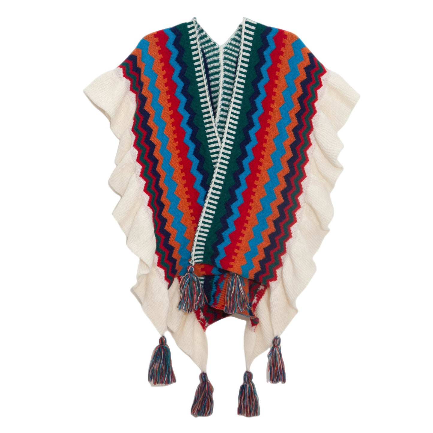 European And American Spring Autumn And Winter Ladies Travel Ethnic Style Ruffled Knitted Shawl