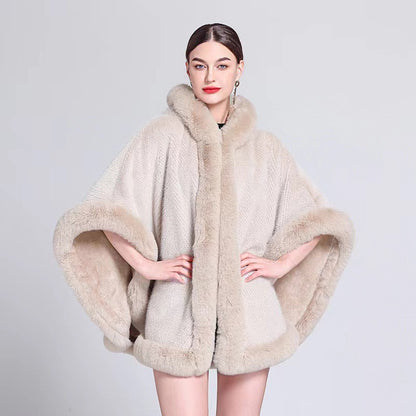 Shawl Outer Match Cloak Fleece-lined Thickened Imitation Fur Collar Cape And Shawl Coat