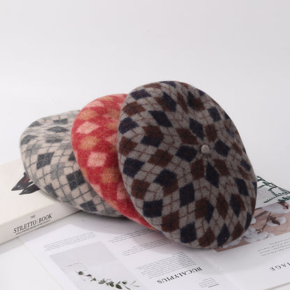 Autumn And Winter Wool Plaid Beret Retro Easy Matching Woolen