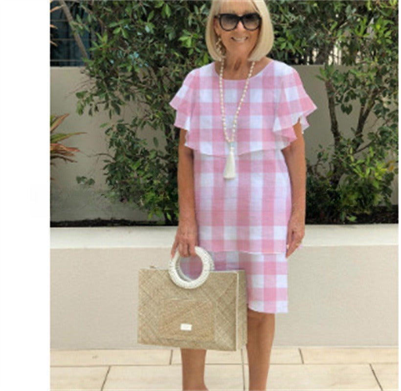 Ladies Short Sleeve Fashion Solid Color Dress