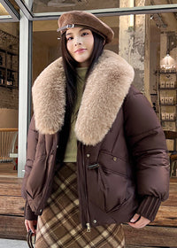 Brown Khaki Fur Collar