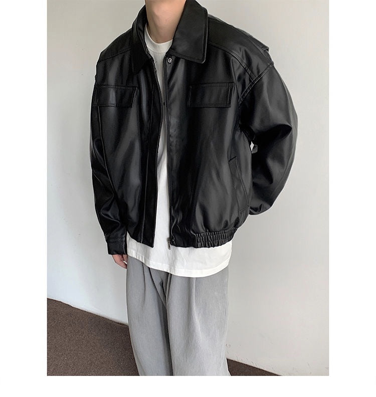 Vintage Motorcycle Leather Coat Mens Autumn Timeless Rider Style