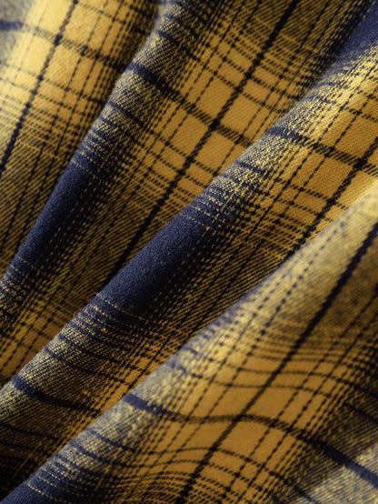 Casual Men's Jacket Plaid Hooded Long Sleeve