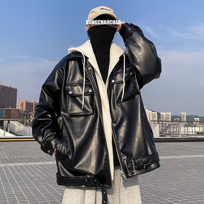 Mens Autumn Winter False-Two-Piece Hooded Jacket Layered Innovation