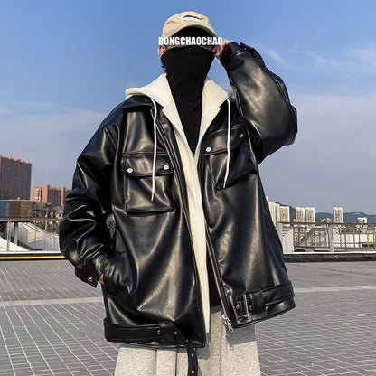 Mens Autumn Winter False-Two-Piece Hooded Jacket Layered Innovation