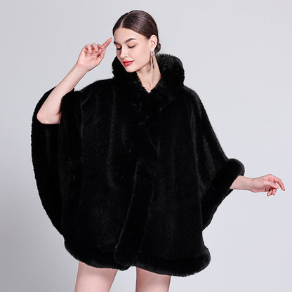 Shawl Outer Match Cloak Fleece-lined Thickened Imitation Fur Collar Cape And Shawl Coat