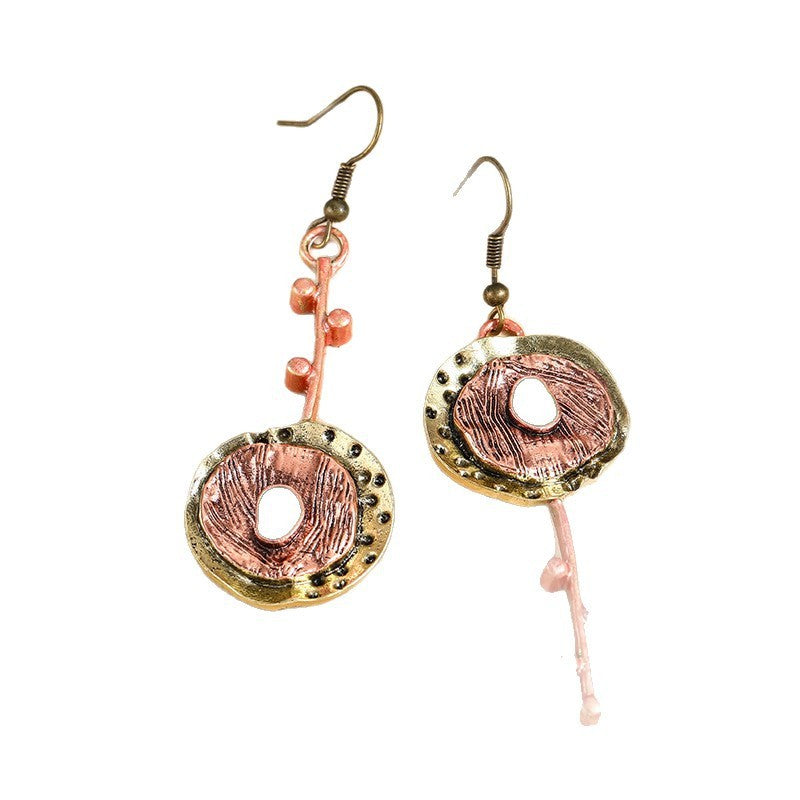 Retro Creative Asymmetric Bronze Special-interest Design Inlaid Gemstone Earrings