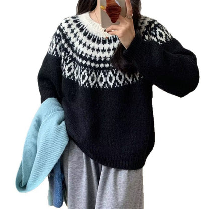 New Round Neck Loose Slimming Christmas Style Knitwear Top